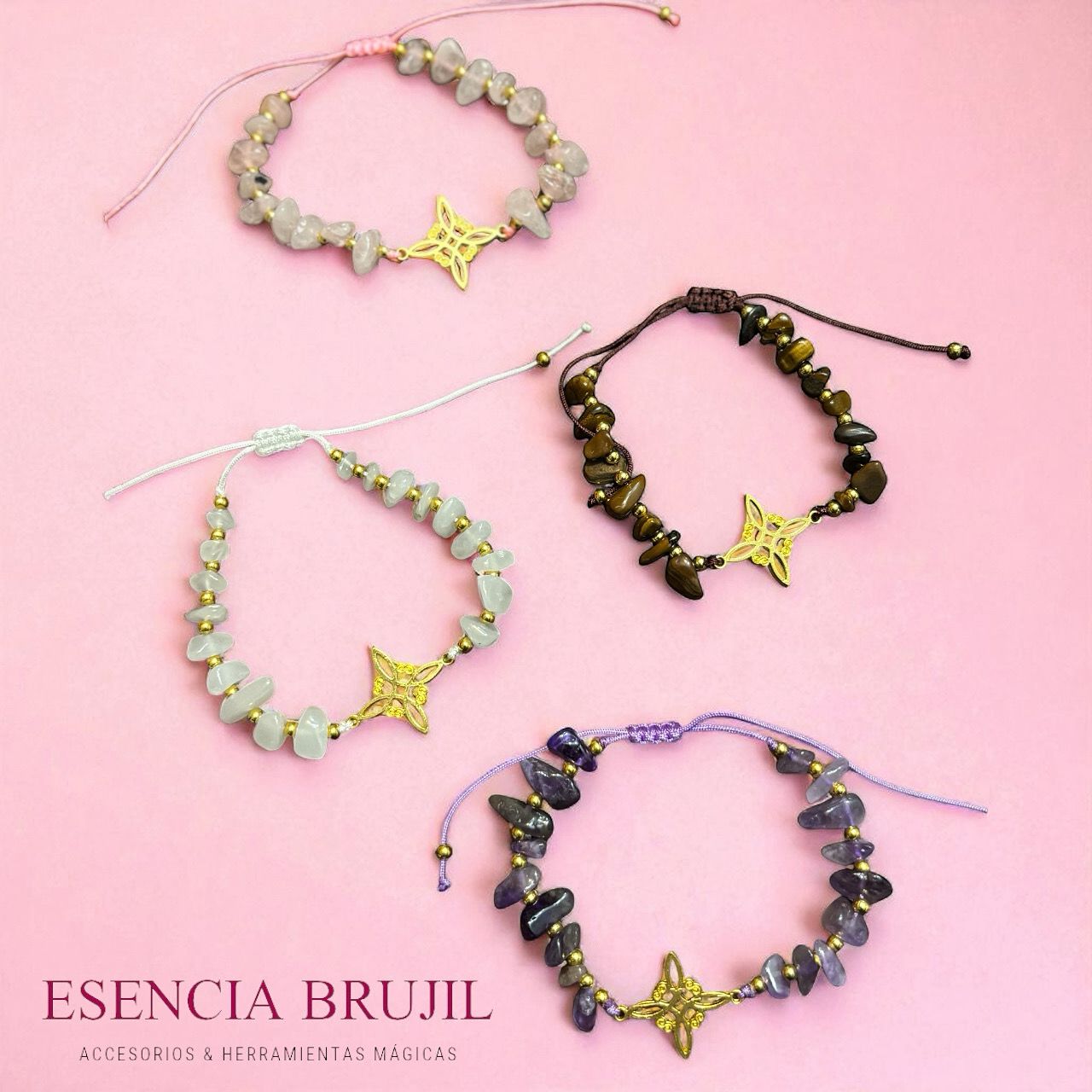 Pulsera nudo de bruja con cuarzo